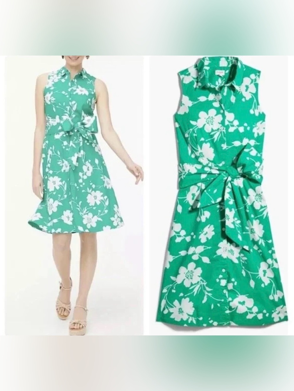 Women’s J Crew Green Floral Button Down Shirt Dress